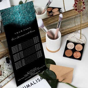 Branding Price List Turquoise Blue Black Glitter Rack Card