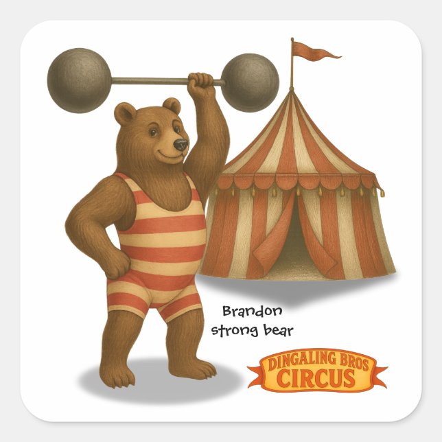 Brandon, circus strong-bear square sticker (Front)