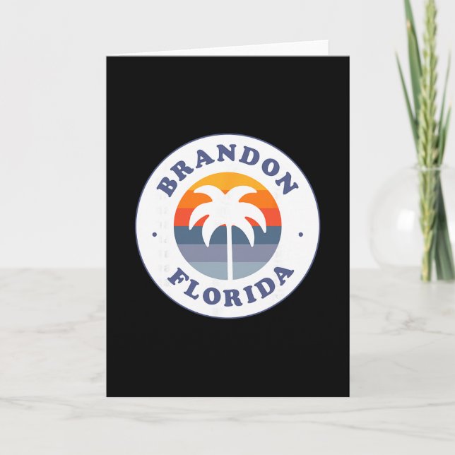 Brandon Florida Fl Retro Sunset Palm Tree Souvenir Card (Front)