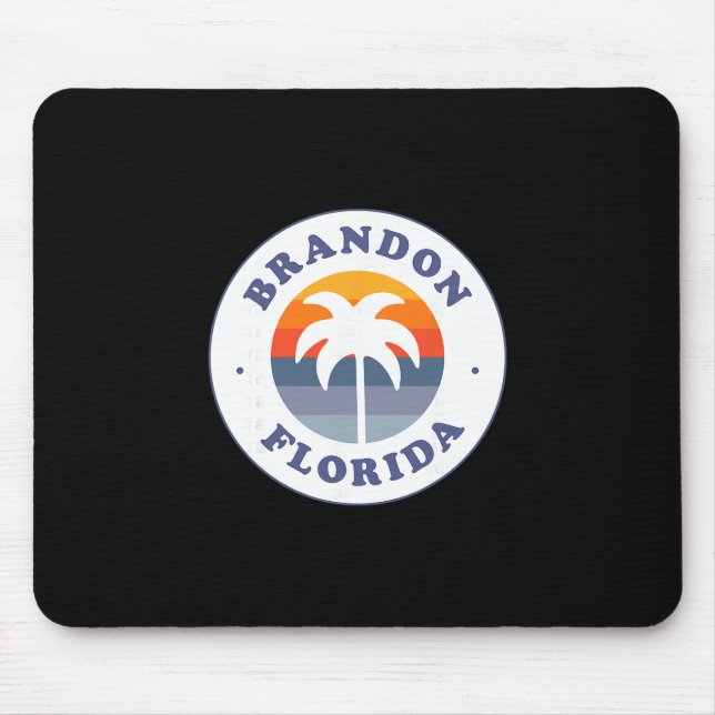 Brandon Florida Fl Retro Sunset Palm Tree Souvenir Mouse Pad (Front)