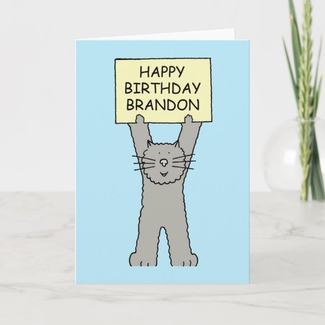 Brandon Happy Birthday Cartoon Cat Card (Front)