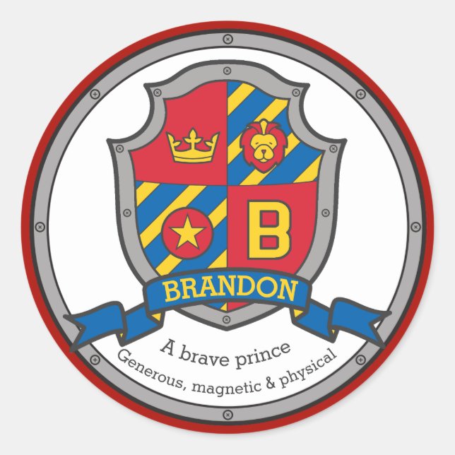 Brandon letter B name meaning heraldry shield Classic Round Sticker (Front)