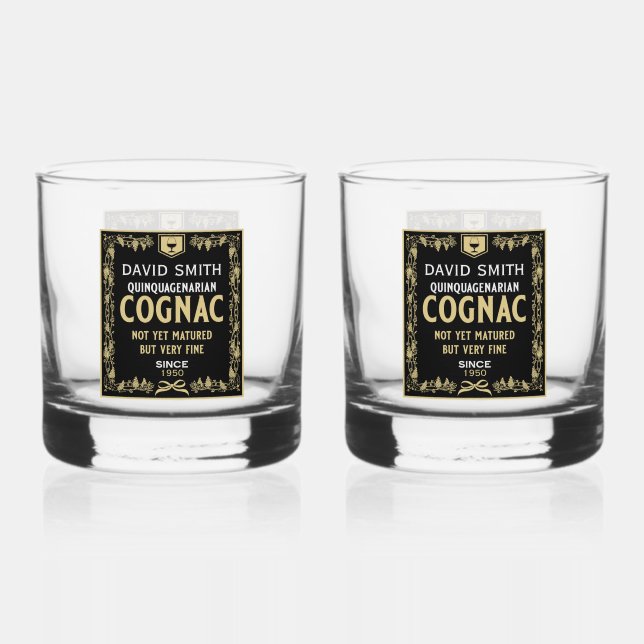 Brandy Lover Quinquagenarian Birthday Whiskey Glass (Front)