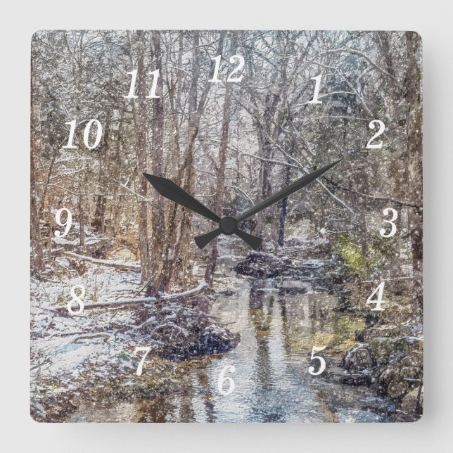 Branson Fall Creek Winter Snow Painterly Clock (Front)