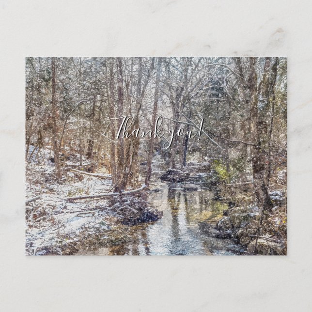 Branson Fall Creek Winter Snow Painterly Thank You Postcard (Front)