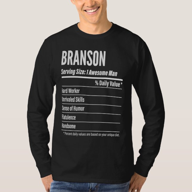 Branson  Nutritional Facts Serving Size Calories T-Shirt (Front)