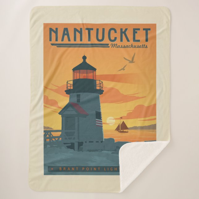 Brant Point Lighthouse | Nantucket MA Sherpa Blanket (Front)