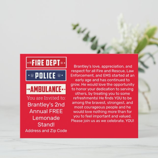 Brantley's Fire Police Ambulance Thunder_Cove Post Invitation (Standing Front)