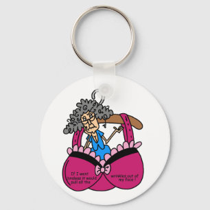 Bras and Wrinkles Humour Key Ring