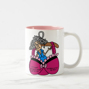 Bras and Wrinkles Humour Two-Tone Coffee Mug