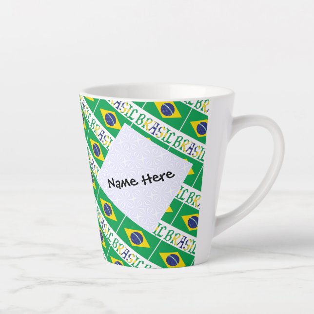 Brasil and Brazilian Flag Tiled Personalised  Latte Mug (Right)