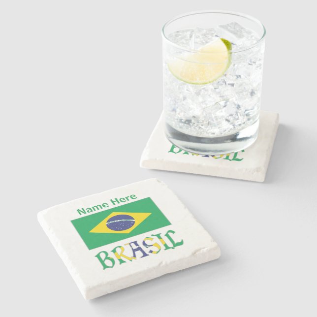 Brasil Bandera do Brasil Green Personalised  Stone Coaster (Side)