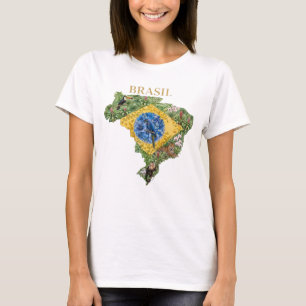Brasil Botanical Map Wildlife Tropical T-Shirt