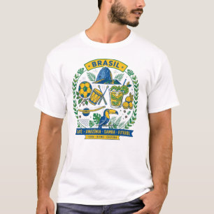 Brasil Culture Badge Cafe Samba Futebol Amazonia T-Shirt
