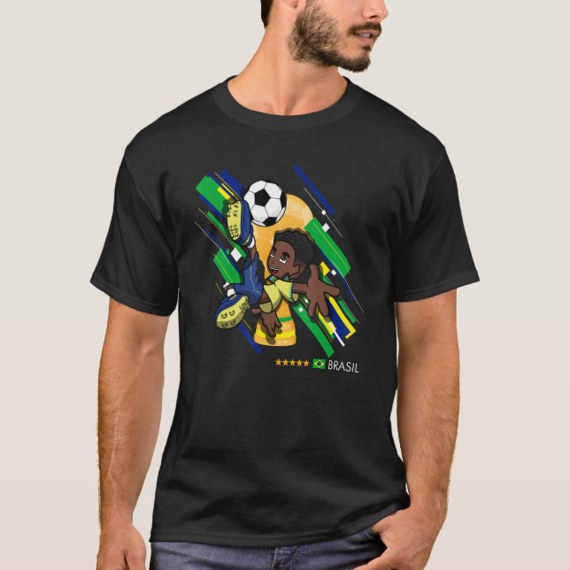 Brasil Football Soccer Kids Playing Soccer Goal Da T-Shirt (Front)