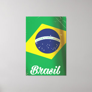 Brasil national flag vintage travel poster canvas print