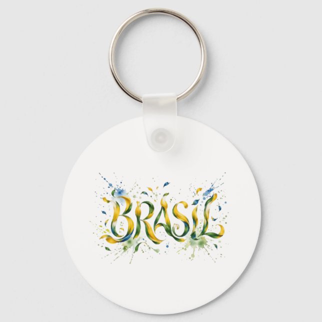 Brasil Watercolor Splatter Artistic  Key Ring (Front)