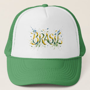 Brasil Watercolor Splatter Artistic Trucker Hat