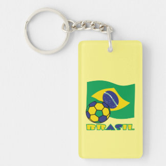 Brasileiro Futebol e Bandeira Brasil in Portuguese Key Ring