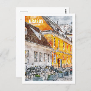 Brasov Romania Famous Travel Watercolor Sketch Postcard