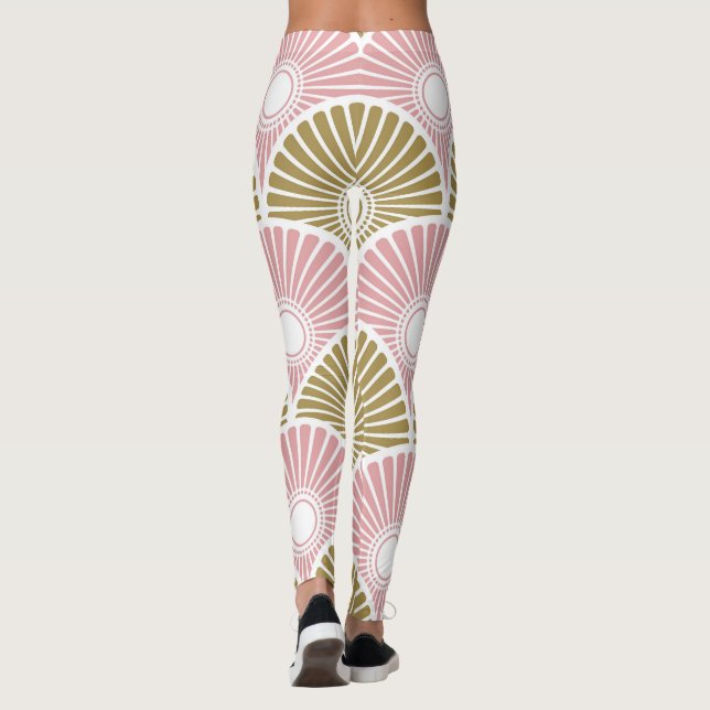 Brass and Pink semi circle wave pattern Leggings (Back)