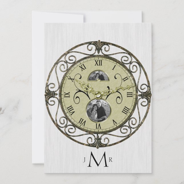 Brass Clock 1st Wedding Anniversary Invitation (Front)