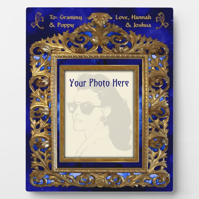 Brass Edwardian Frame on Blue - Personalised (Front)