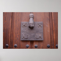 Brass hand door knocker Poster