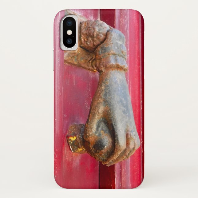 "BRASS HAND DOOR-KNOCKER RUSTIC RED DOOR" Case-Mate iPhone CASE (Back)
