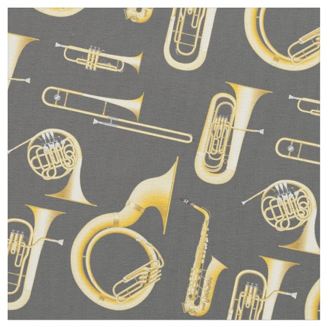 Brass Instruments Band Music Musician Grey Decor Fabric (Close Up)