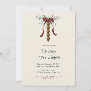 Brass Sleigh Bells Christmas Party Invitation