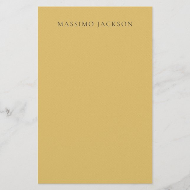 Brass Yellow Minimalist Plain Modern Aesthetic Stationery (Front)
