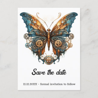 Brassflutter Tinkerer Butterfly Steampunk Wedding Announcement Postcard