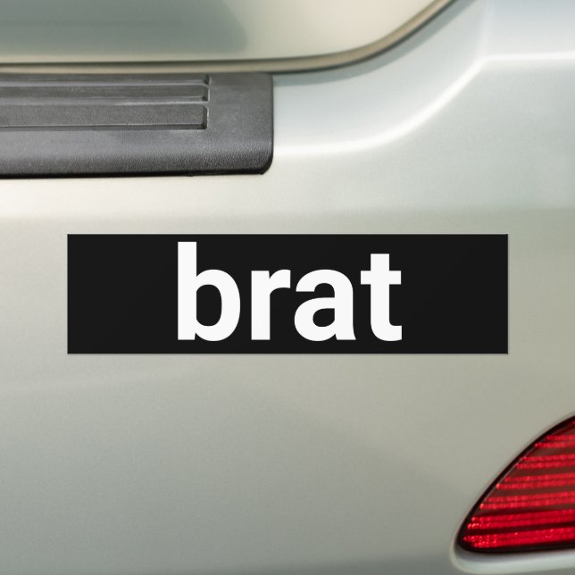 Brat funny simple minimalist text white and black bumper sticker (On Car)