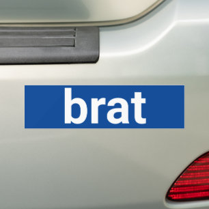 Brat funny simple minimalist text white and blue bumper sticker