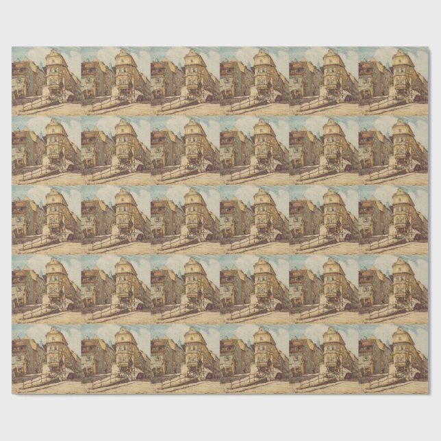 Bratislava by Richard Lux Century Colored Etching Wrapping Paper (Flat)