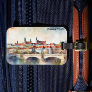 Bratislava Slovakia Watercolor Painting Panorama  Luggage Tag