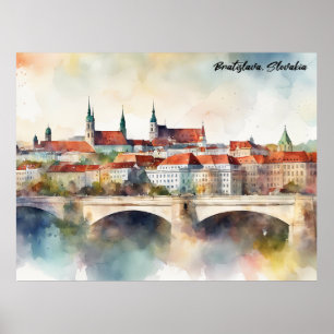 Bratislava Slovakia Watercolor Painting Panorama  Poster