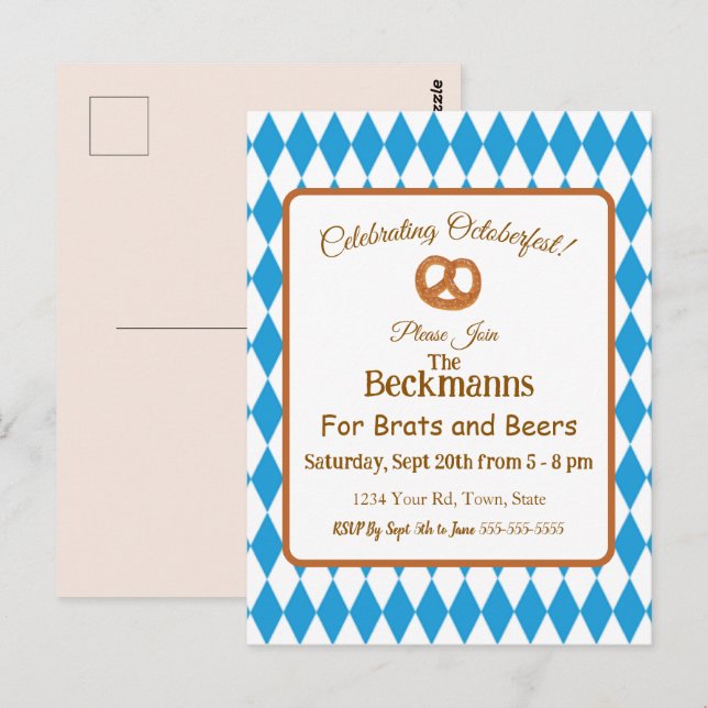 Brats and Beers Octoberfest Invitation  Postcard (Front/Back)