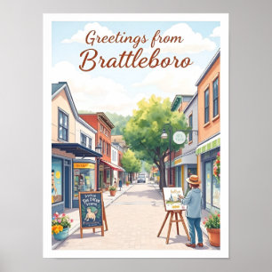 Brattleboro, Vermont – Artsy Downtown Vintage Poster