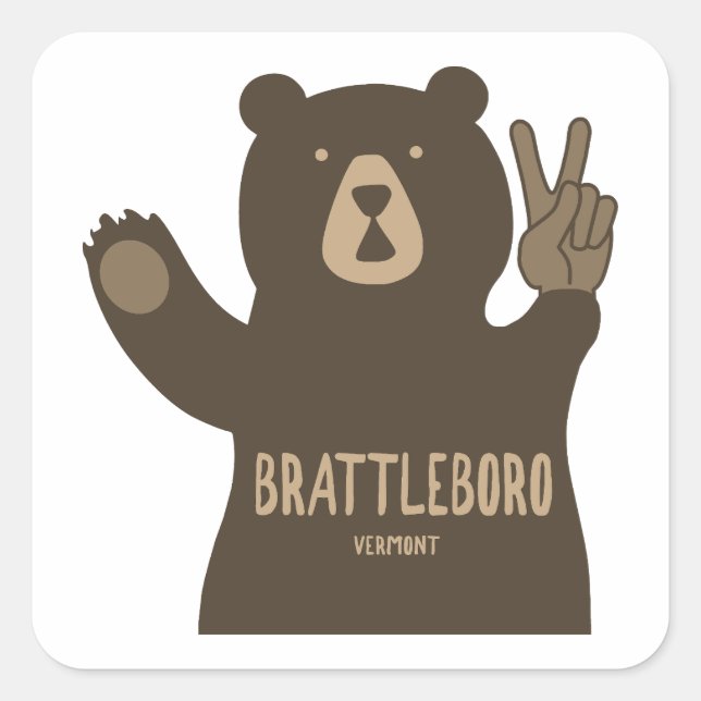 Brattleboro Vermont Peace Bear Square Sticker (Front)