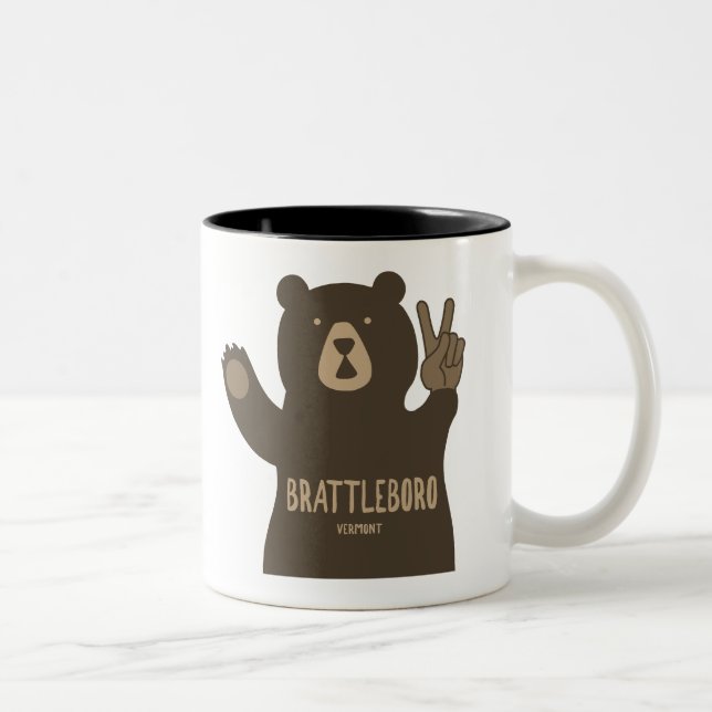 Brattleboro Vermont Peace Bear Two-Tone Coffee Mug (Right)
