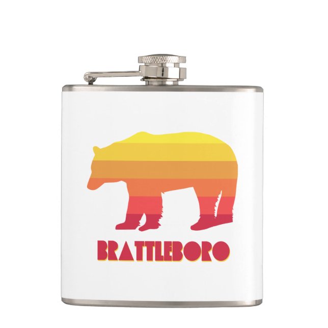 Brattleboro Vermont Rainbow Bear Hip Flask (Front)