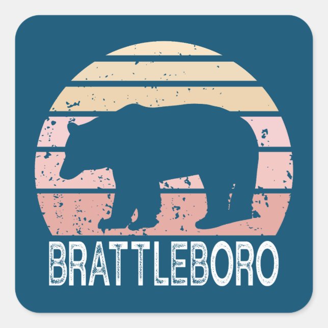 Brattleboro Vermont Retro Bear Square Sticker (Front)