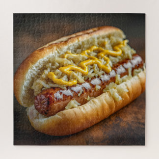 Bratwurst Sausage with Mustard and Sauerkraut Jigsaw Puzzle