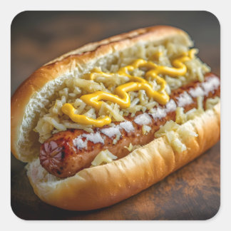 Bratwurst Sausage with Mustard and Sauerkraut Square Sticker