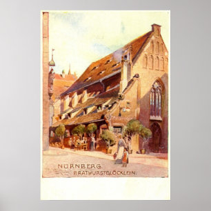 Bratwurstglöcklein, Nürnberg Germany 1910 Vintag Poster