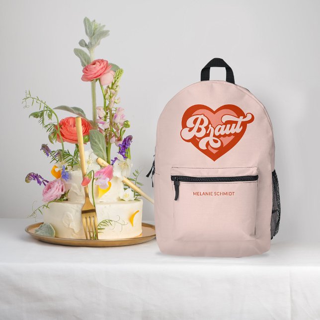 Braut Und Team Braut Bachelorette Retro Heart  Printed Backpack (Creator Uploaded)