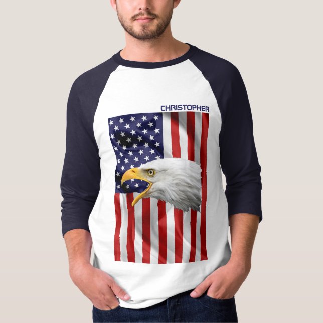 Brave American Eagle, The USA Flag, Patriotic T-Shirt (Front)