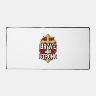 Brave and Strong Vintage Cross Shirt Design_1 Desk Mat